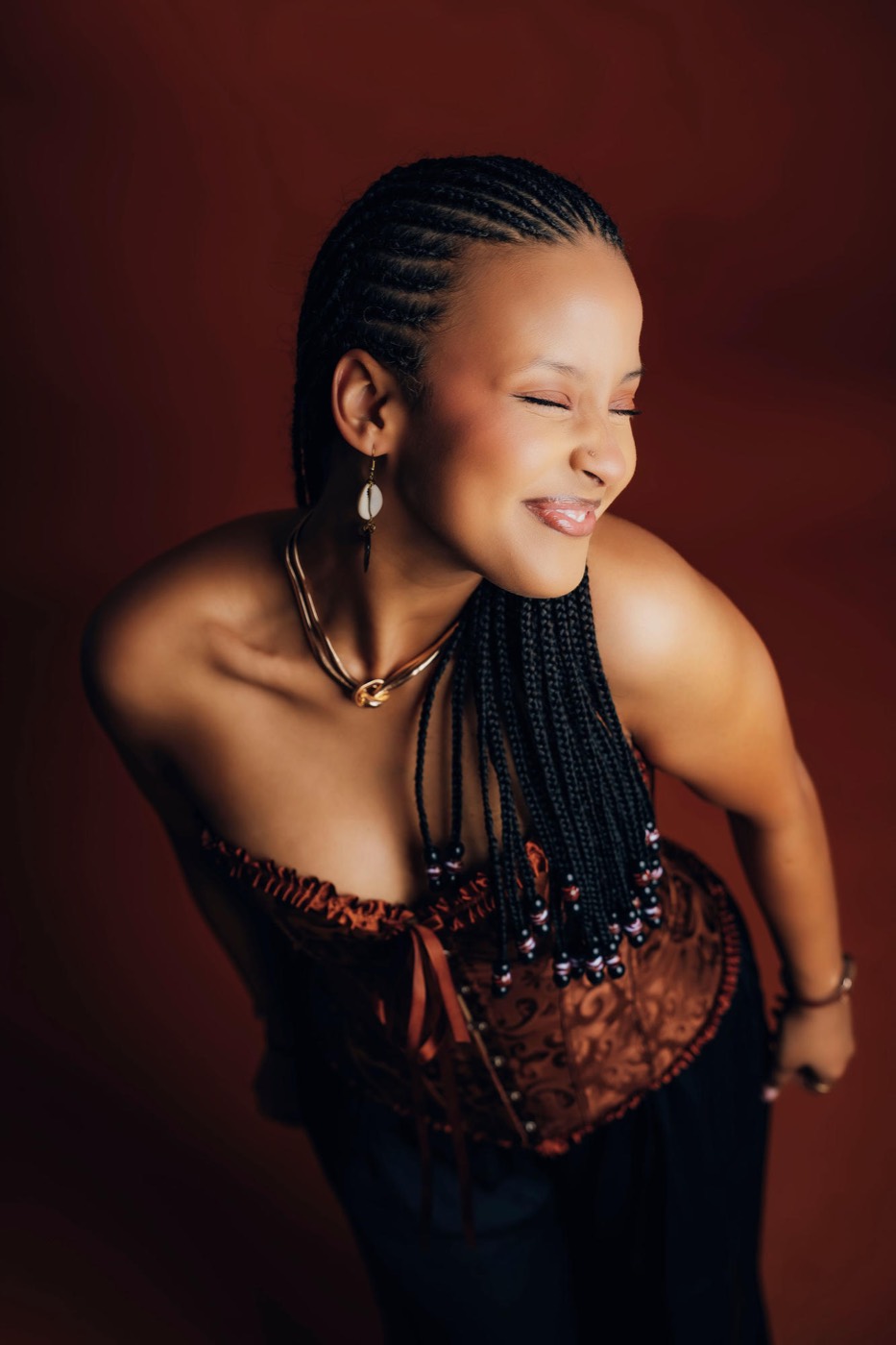 Marlène laughing with eyes closed